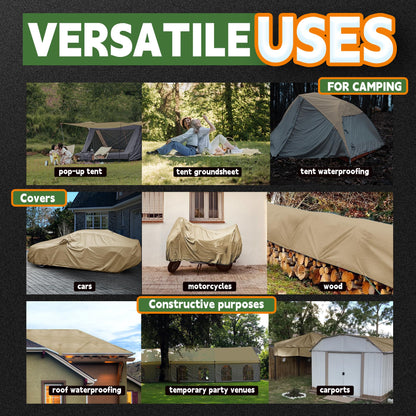 RAINDEWAY 20x40 Feet Heavy Duty Tarp,12 Mil Tan Waterproof Poly Tarp Cover,UV Resistant,Weatherproof,Durable,Multipurpose Tarps with Grommets and Reinforced Edges