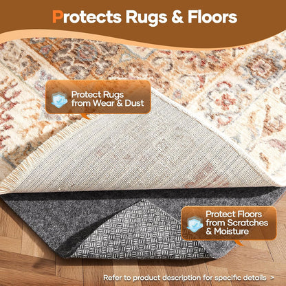 Veken Non-Slip Rug Pad Gripper - Cushioned Felt & Silicone Backing | 9 x 12 Ft, 1/4 Inch Thick