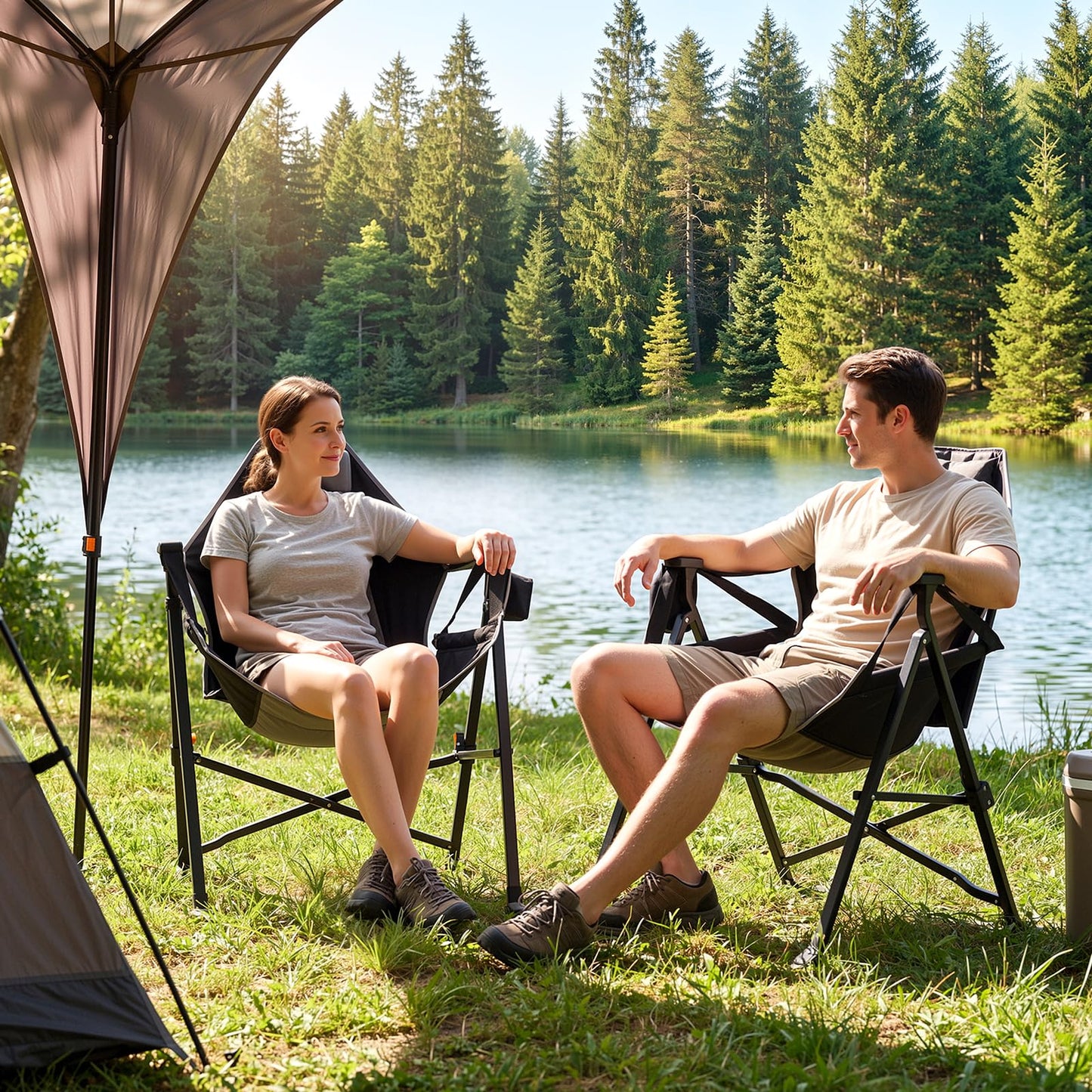 Hammock Camping Chair Set of 2 with Adjustable Backrest, 400lbs Heavy Duty Portable Swing Chair Outdoor with Headrest and Cup Holder, Foldable Camping Chair for Camping, Travelling, Patio, Lawn, Black