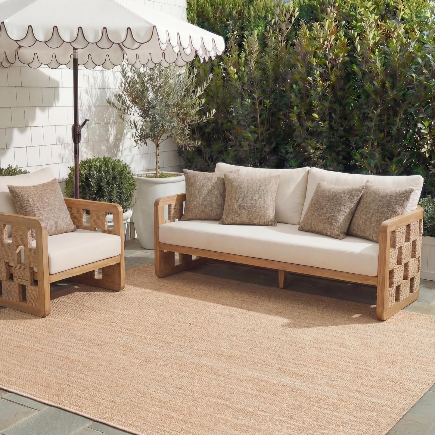 SAFAVIEH Washable Rug Outdoor Courtyard Collection - 8' x 10', Natural & Cream, Non-Shedding & Easy Cleaning, Ideal for Patio, Backyard, Mudroom, DIning Space (CY8022-03012)