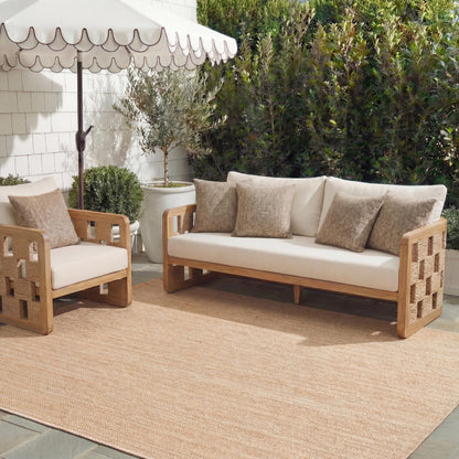 SAFAVIEH Washable Rug Outdoor Courtyard Collection - 8' x 10', Natural & Cream, Non-Shedding & Easy Cleaning, Ideal for Patio, Backyard, Mudroom, DIning Space (CY8022-03012)