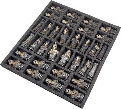 Medieval Times Skull Busts Gothic Fantasy Skeleton Knights Chess Set with 17 Maltese Board