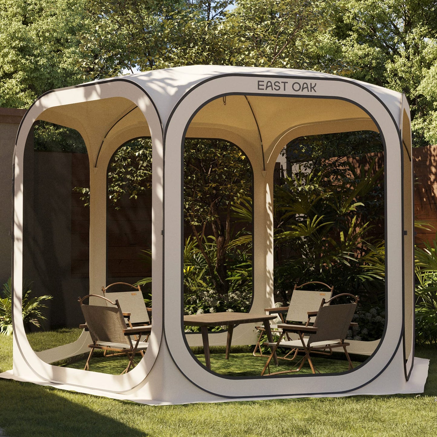 East Oak Pop up Screen Tent with Mosquito Netting, Portable Screen House Canopy Shelter, 10 x 10 FT Instant Screen Gazebo & UPF 50+ UV Protection for Patio, Backyard, Deck & Outdoor Activities, Beige