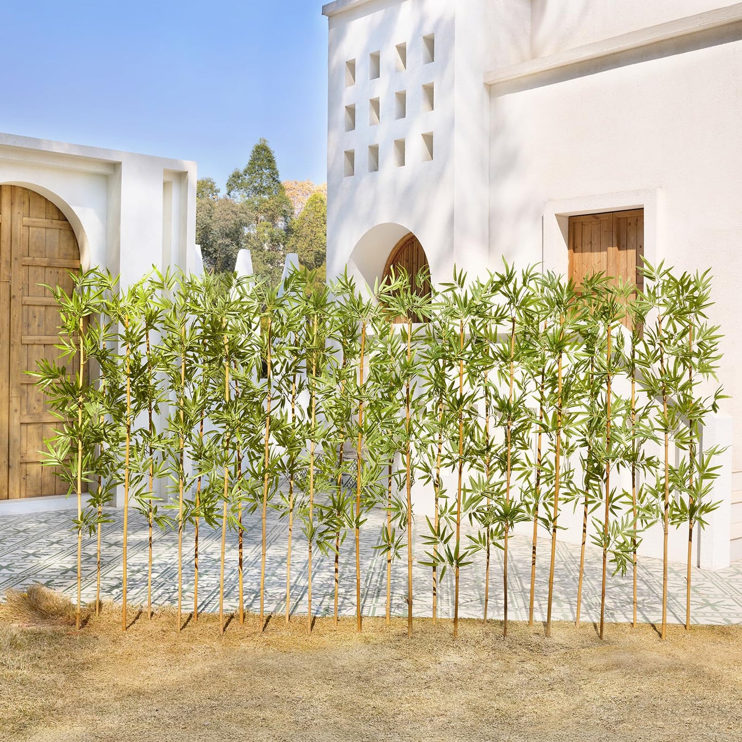 Artificial Bamboo Tree 6Ft Privacy Fence Screen - Real Bamboo Poles & UV-Resistant Faux Leaves for Indoor Outdoor, Fake Plants for Garden, Patio - Balcony Privacy Cover,Decorative Fencing 24Pcs