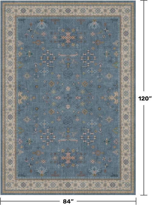Hazo Haus Boho Accent Area Rug - Soft Washable 7x10 Dusky Blue for Living Room & Bedroom Decor
