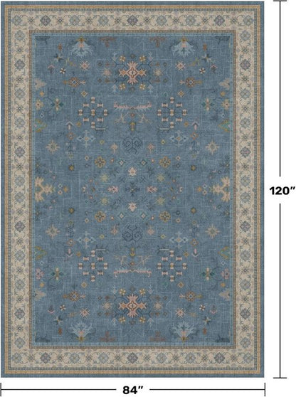 Hazo Haus Boho Accent Area Rug - Soft Washable 7x10 Dusky Blue for Living Room & Bedroom Decor