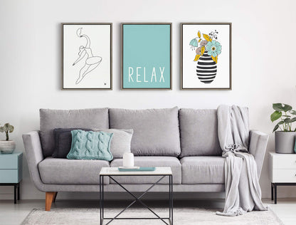 Kate and Laurel Sylvie Relax in Pale Teal Framed Canvas Wall Art by Apricot and Birch, 18x24 Gray, Relaxing Zen Art for Wall