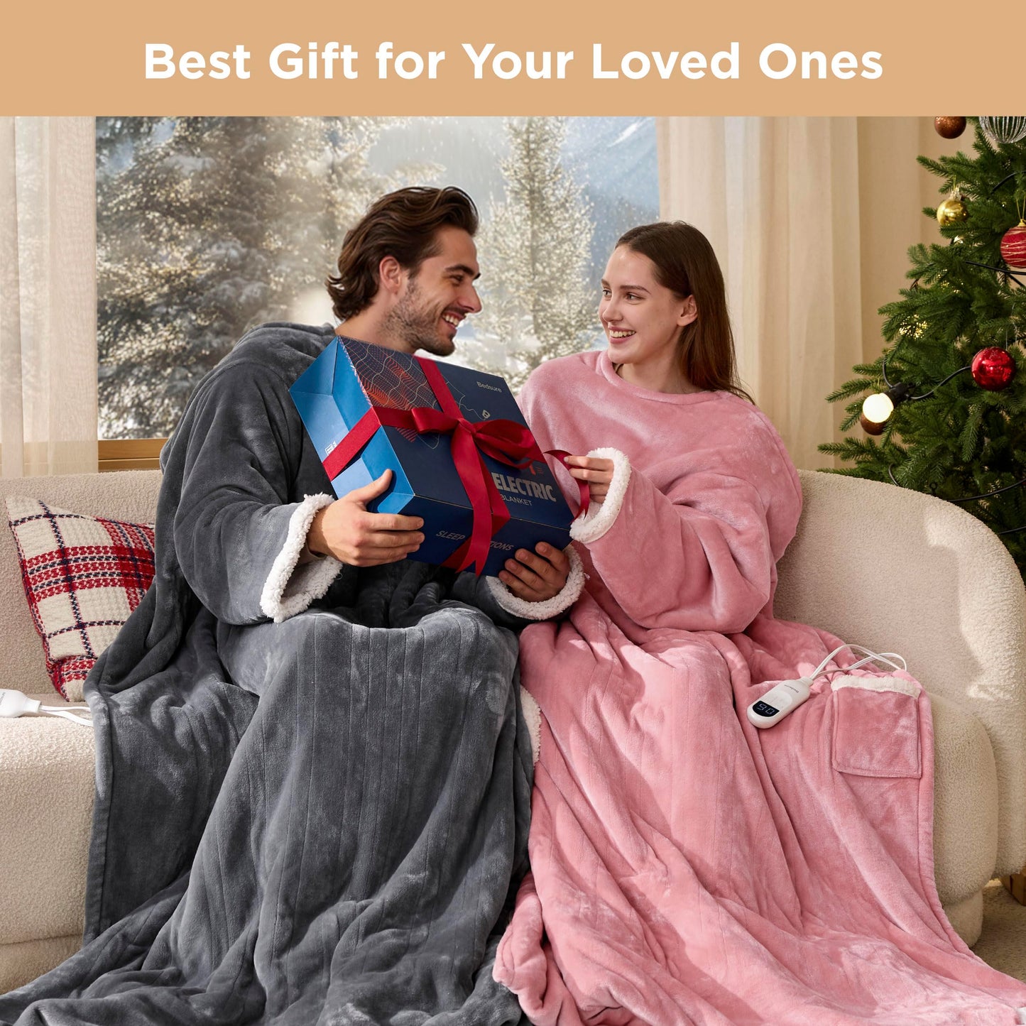 Bedsure Heated Blanket Wearable Shawl - Electric Wrap Poncho Blanket Hoodie for Adult, Birthday Gifts for Mom Women, Sherpa Heating Throw with 4 Time Settings & 6 Heat Settings, 55x64 inches, Grey