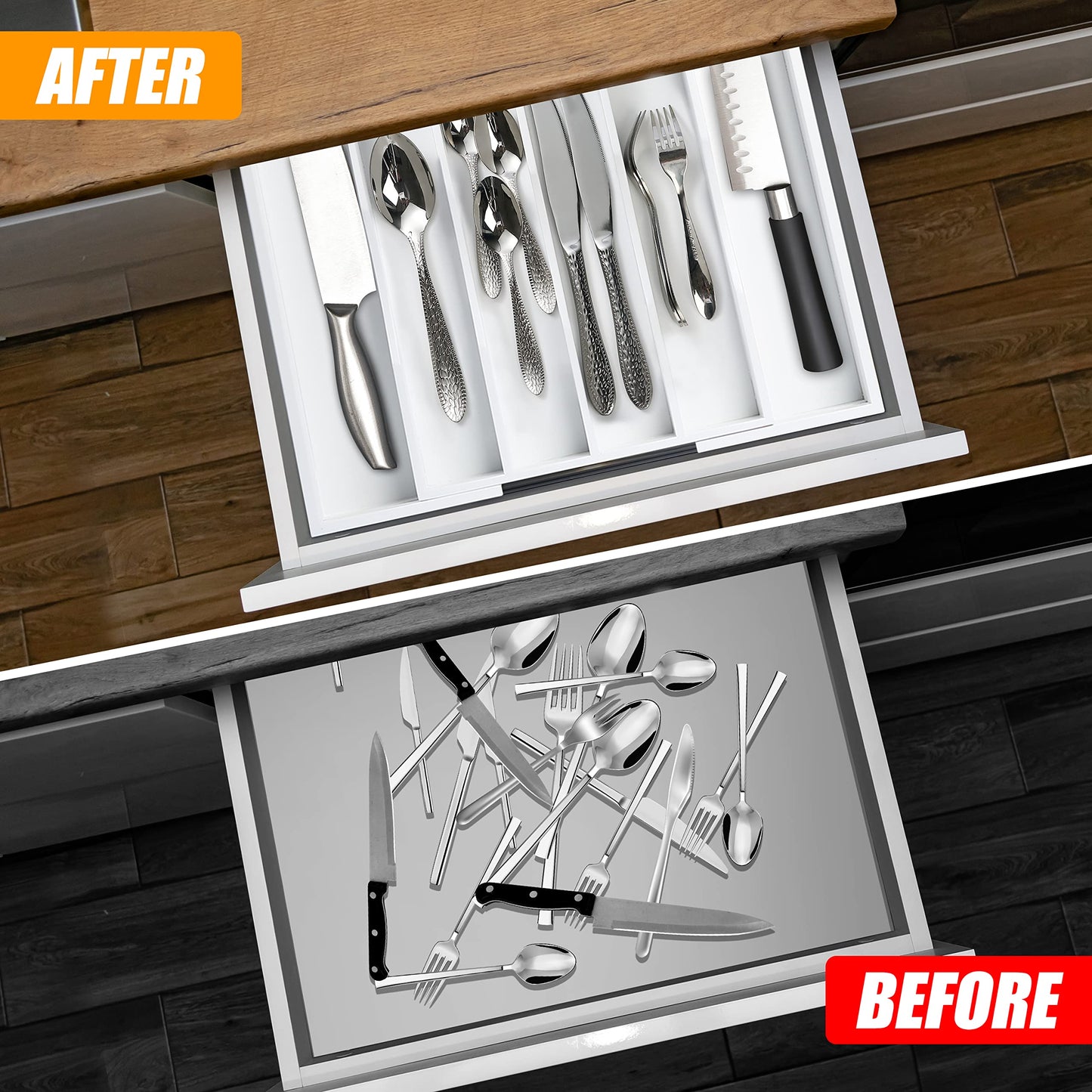 Kitchen Silverware Drawer Organizer and Storage Cabinet Utensil Rack Bathroom Counter Vanity Extra Large Big Cooking Drawer Organizers Countertop Pantry Storage Cabinet Best Kitchen Must Haves 2025