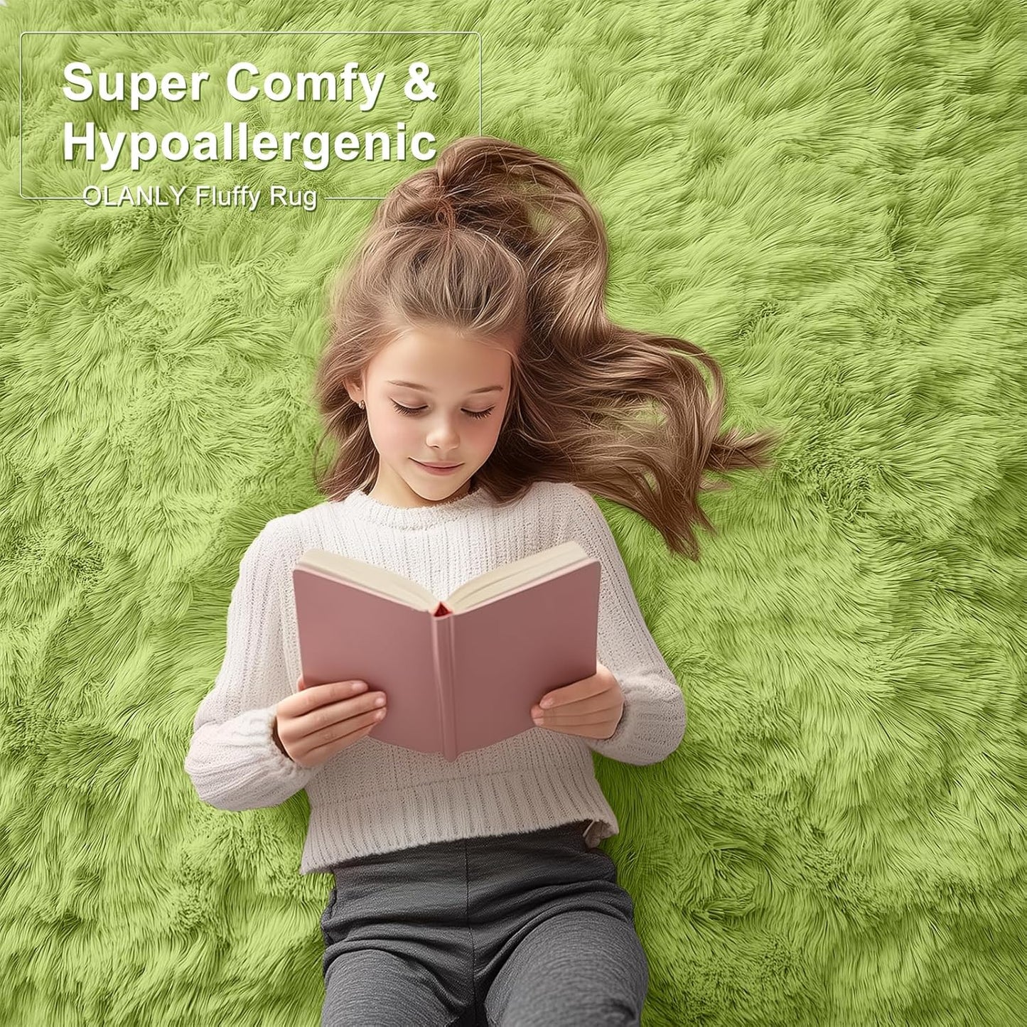 OLANLY Large Area Rug - Soft Fluffy Shaggy Carpet for Living Room & Bedroom | 5x8 Grass Green