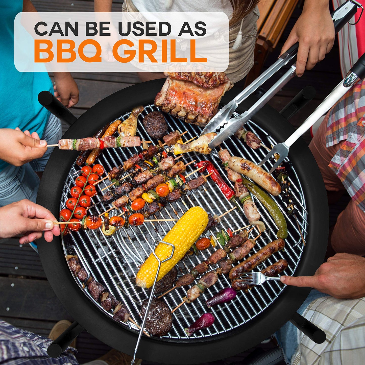 SereneLife Portable Outdoor 2-in-1 Steel BBQ Grill 26" Wood Burning Fire Pit Bowl w/ Mesh Spark Screen, Cover Log Grate, Fire Poker for Camping, Picnic, Bonfire SLCARFP54.5