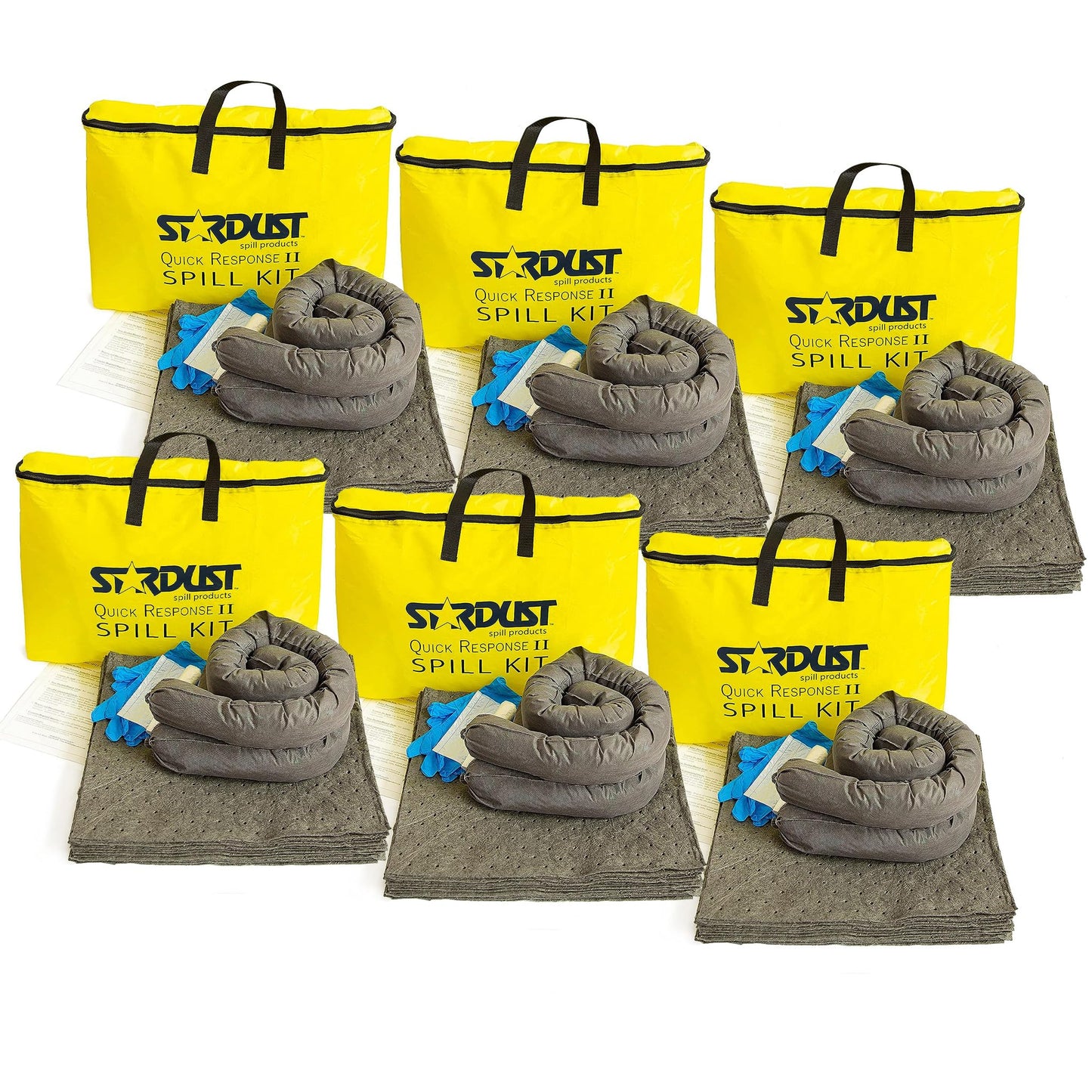 Stardust Spill Products Universal Spill Kit – OSHA Compliant Solution for Vehicles, Industrial, & Restaurant Use, Emergency Response Chemical, Water, & Bodily Fluid Cleanup, 6-Pack
