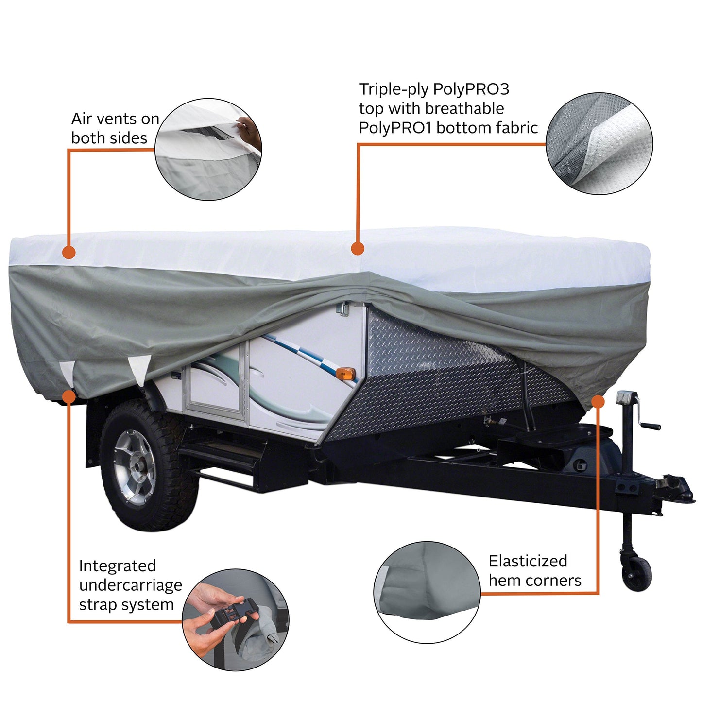 Classic Accessories Over Drive PolyPRO3 Folding Camping Trailer Cover, Fits 10'-12'L, RV Cover, Camper Cover, Travel Trailer Cover