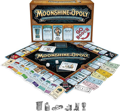 Late for The Sky Moonshine-OPOLY Board Game for Adults Party Property Trading Game 2-6 Players Opoly Drinking Theme Fast 1-Hour or Classic Play Humor Gift