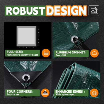 RAINDEWAY 30x50 Feet Tarp, Green Large Tarps,5.5 Mil Thick,Multipurpose Waterproof Poly Tarps Cover with Metal Grommets and Reinforced Edges