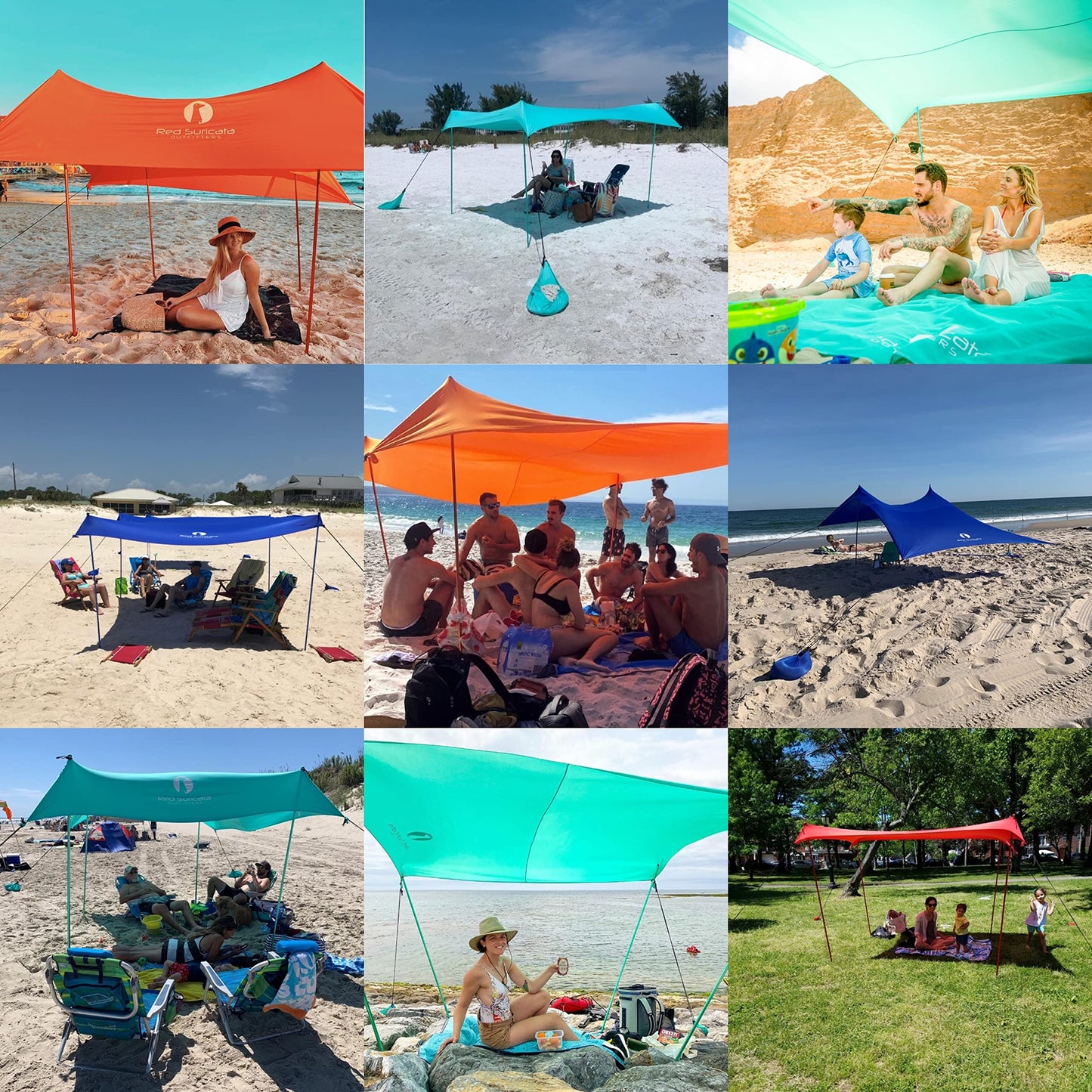 Red Suricata Family Beach Tent & Beach Canopy, UPF50 Sun Beach Shade, Sunshade with 4 Aluminum Poles, 4 Pole Anchors & Sand Shovel, Medium & Portable Sun Shelter Tarp (Medium, Grey)