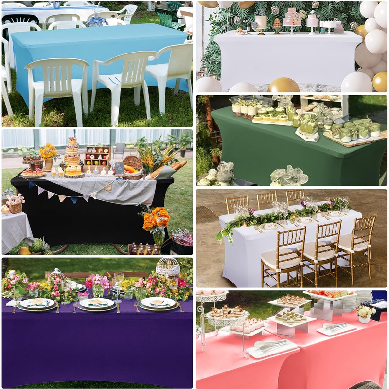 Obstal 8ft Stretch Spandex Table Cover for Standard Folding Tables - Universal Rectangular Fitted Tablecloth Protector for Party （Light Purple, 96 Length x 30 Width x 30 Height Inches）