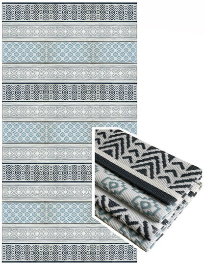 BalajeesUSA Outdoor Rug - 9x18 Grey, Teal, Reversible Recycled Plastic Straw Outdoor Patio Rugs Clearance Waterproof Large RV Camper Mats 7087