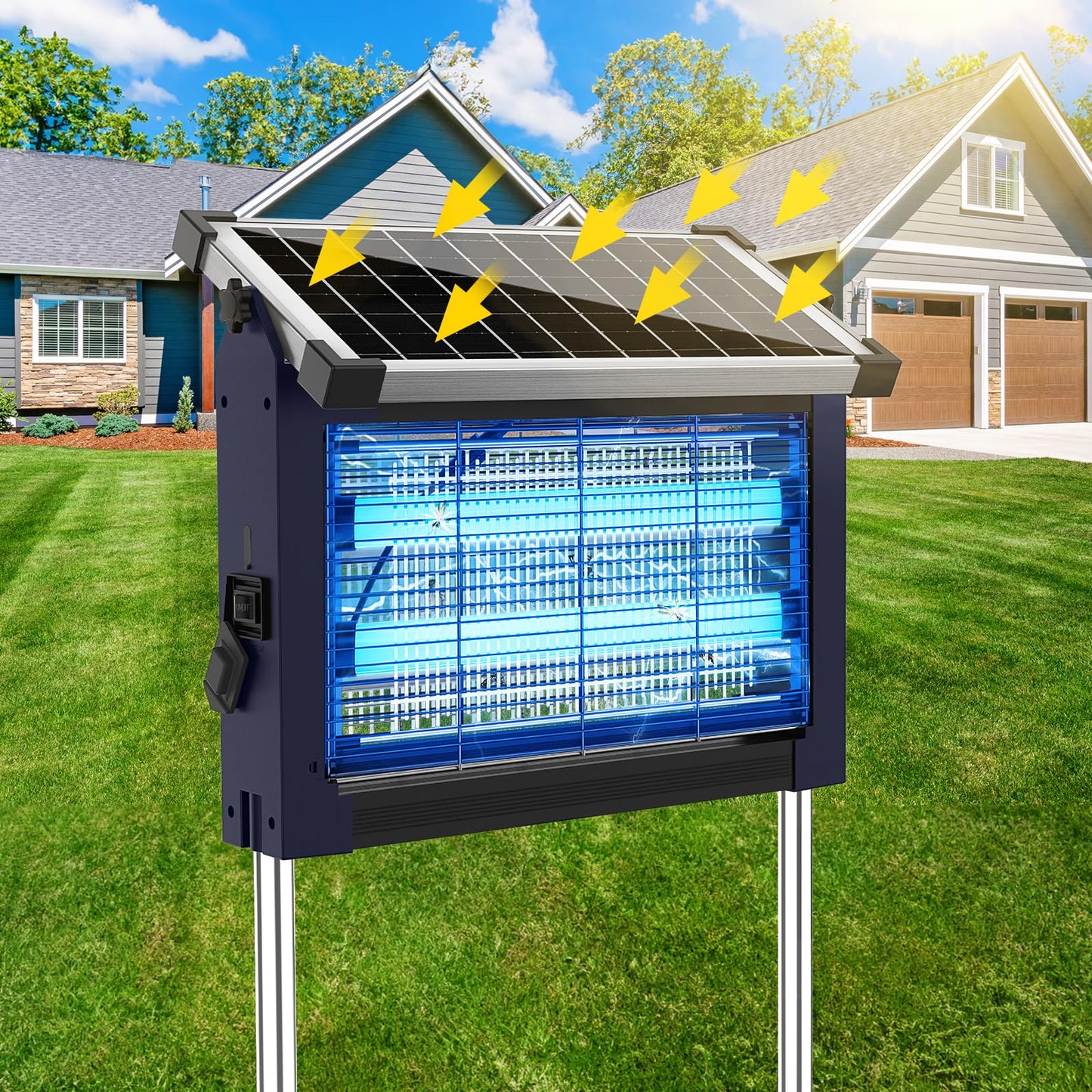 Solar Bug Zapper Outdoor Waterproof, USB-C Rechargeable Mosquito Zapper, 4500V Electric Insect Killer, Solar Mosquito Trap Fly Zapper for Patio Garden Backyard Camping Garage(Deep Blue)