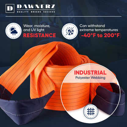 Dawnerz Heavy Duty Tow Strap 30 ft 380000 lbs Minimum Break Strength - Dawnerz Towing Rope for Truck Bus and Tractor