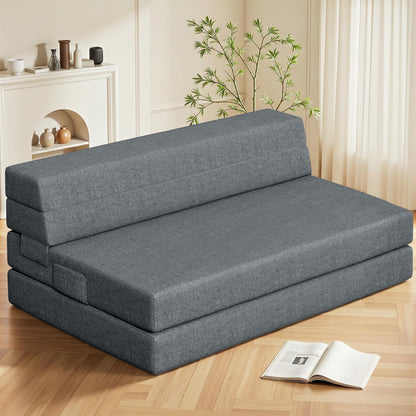 Youzi Folding Sofa Bed Queen, 6 Inches Foam Floor Sofa and Folding Mattress with Washable Cover, Fold Out Couch for Guests, Camping and Travel, Dark Gray, 80" x 60" x 6"