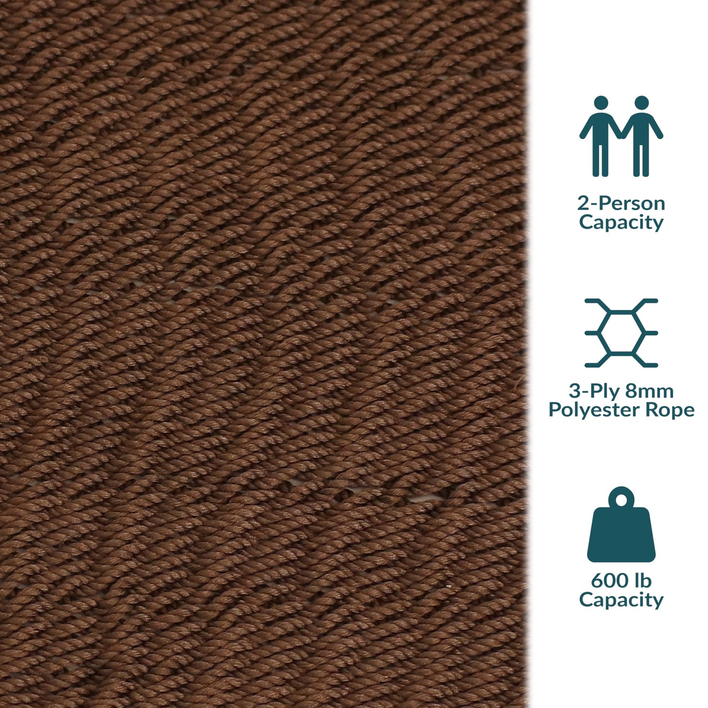 Sunnydaze Soft-Spun Polyester Rope Double Hammock for Outside - 600-Pound Weight Capacity Extra Large Hammock - Mocha