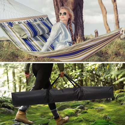 SUNCREAT Double Quilted Hammocks for Outside with 12ft Stand, Heavy Duty Hammock Storage Bag
