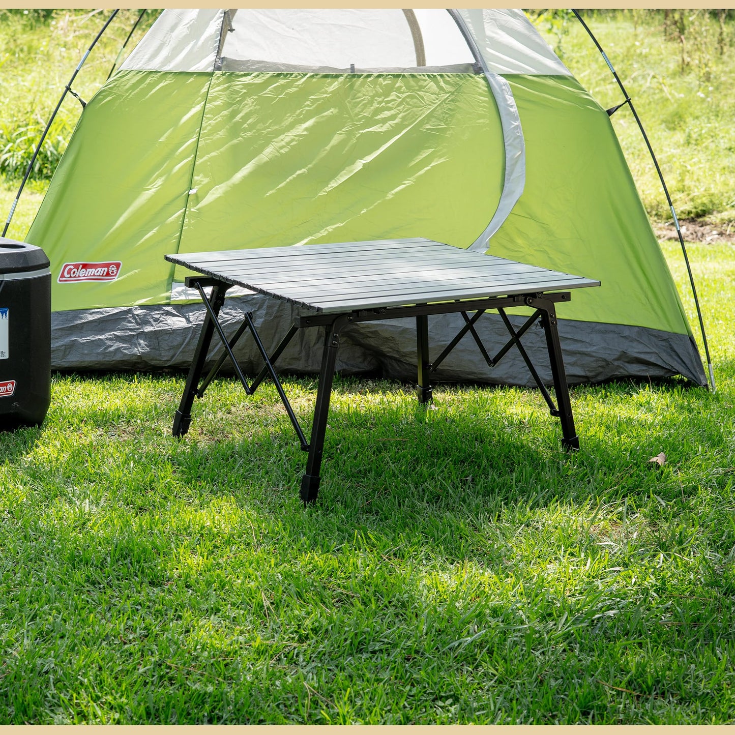 ARROWHEAD OUTDOOR 39" Aluminum Folding Camp Roll Up Table w/Adjustable Height, Undertable Mesh Storage, Carry Bag