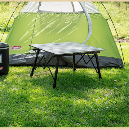 ARROWHEAD OUTDOOR 39" Aluminum Folding Camp Roll Up Table w/Adjustable Height, Undertable Mesh Storage, Carry Bag