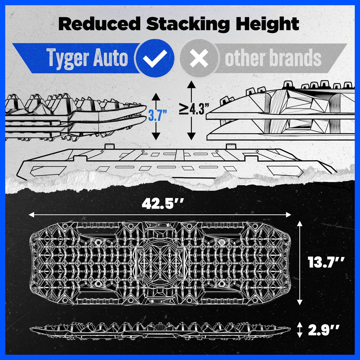 Tyger Auto Topo Off-Road Recovery Boards | Jack Lift Compatible | Extra Wide | Emergency Rescue on Mud, Snow, Sand for Trucks SUV | Tire Wheel Traction Mat Ramp Pads | Pair Set | Black | TG-RD2U22238