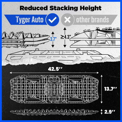 Tyger Auto Topo Off-Road Recovery Boards | Jack Lift Compatible | Extra Wide | Emergency Rescue on Mud, Snow, Sand for Trucks SUV | Tire Wheel Traction Mat Ramp Pads | Pair Set | Black | TG-RD2U22238