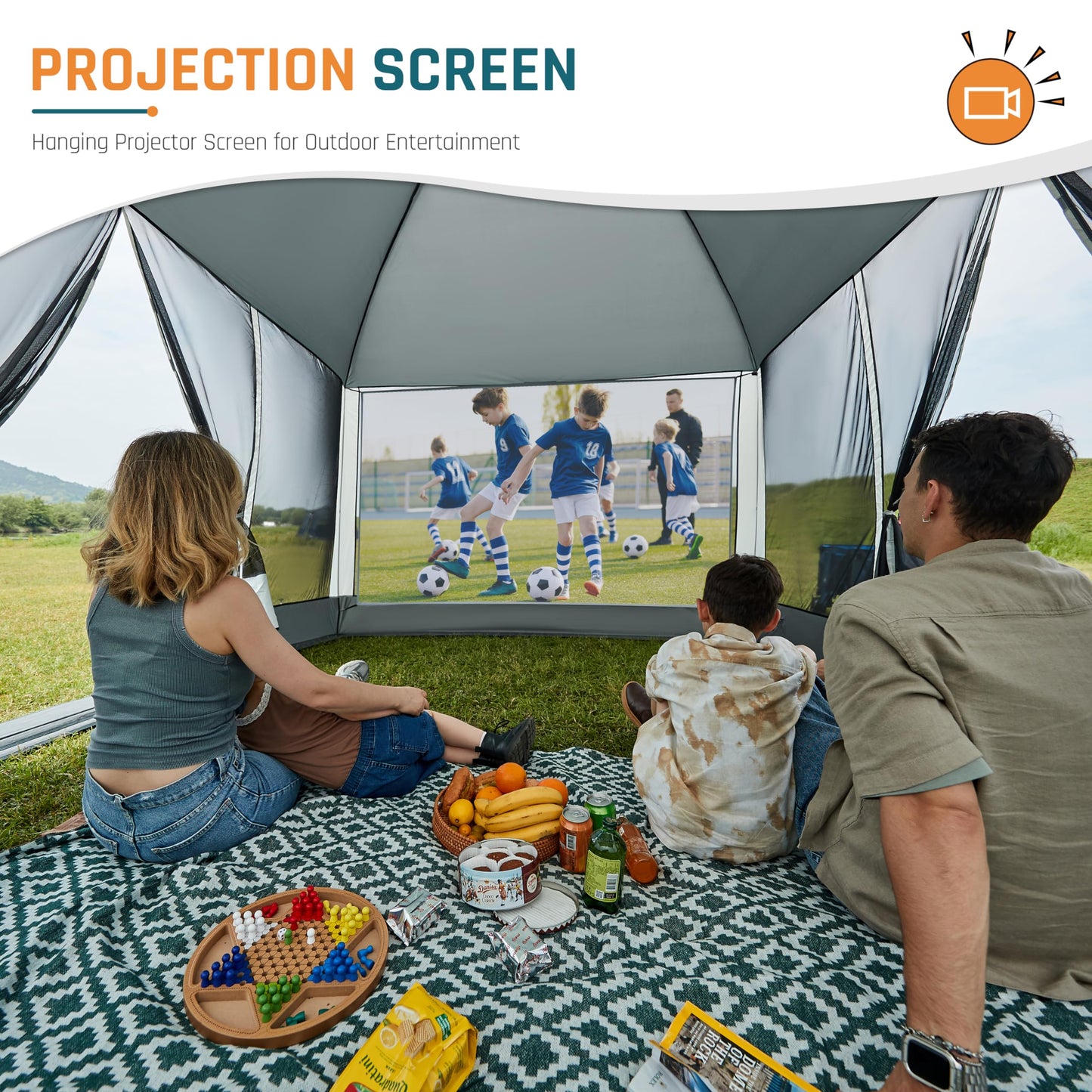 Screen House Tent 13x9ft Screen Room Mesh Gazebos w/ 2 Magnetic Doors, Included Projection Screen, Camping Tent Screened Canopy Shelter for Outdoor Patios Backyards Activities (Gray)