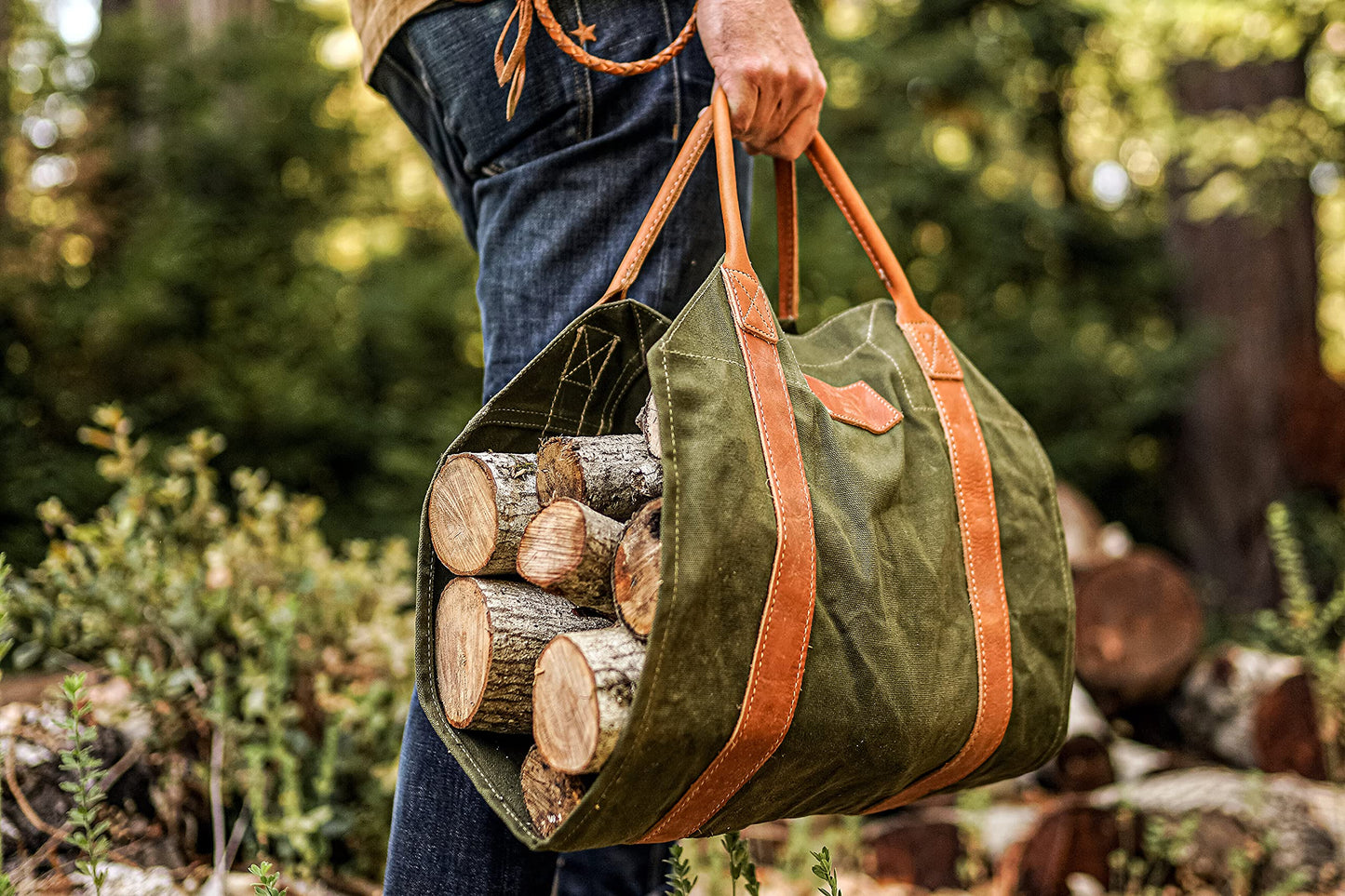 1844 Helko Werk Germany Frontier Collection Canvas Log Carrier - Firewood Holders and bags for Fireplace Logs - Made in USA (Log Carrier Green) #8755G