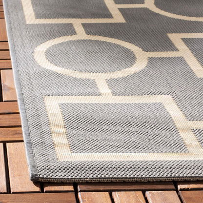 SAFAVIEH Washable Rug Outdoor Courtyard Collection - 7'10" Square, Anthracite & Beige, Non-Shedding & Easy Cleaning, Ideal for Patio, Backyard, Mudroom (CY6925-246)
