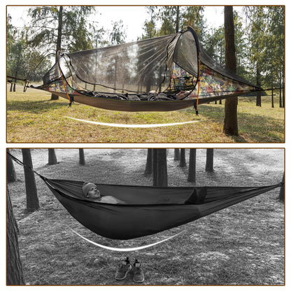 Night Cat Flat Lay Hammock Tent: Portable Lightweight Camping Hammock with Mosquito Net Waterproof Rainfly for Adults 1 Person Outdoor Camping Camouflage