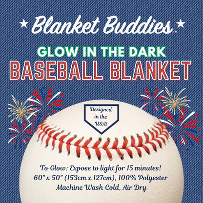 Blanket Buddies Baseball Throw Blanket: Glow in The Dark, Cozy, Soft, Warm Fleece Blanket for Boys and Girls, 50" x 60" (Navy)