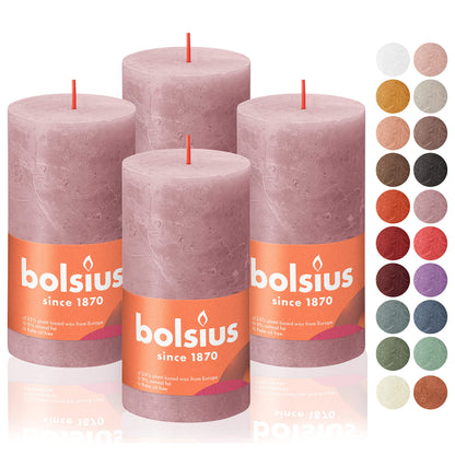 BOLSIUS 4 Pack Ash Rose Rustic Pillar Candles - 2.75 X 5 Inches - Premium European Quality - Includes Natural Plant-Based Wax - Unscented Dripless Smokeless 60 Hour Party Décor and Wedding Candles