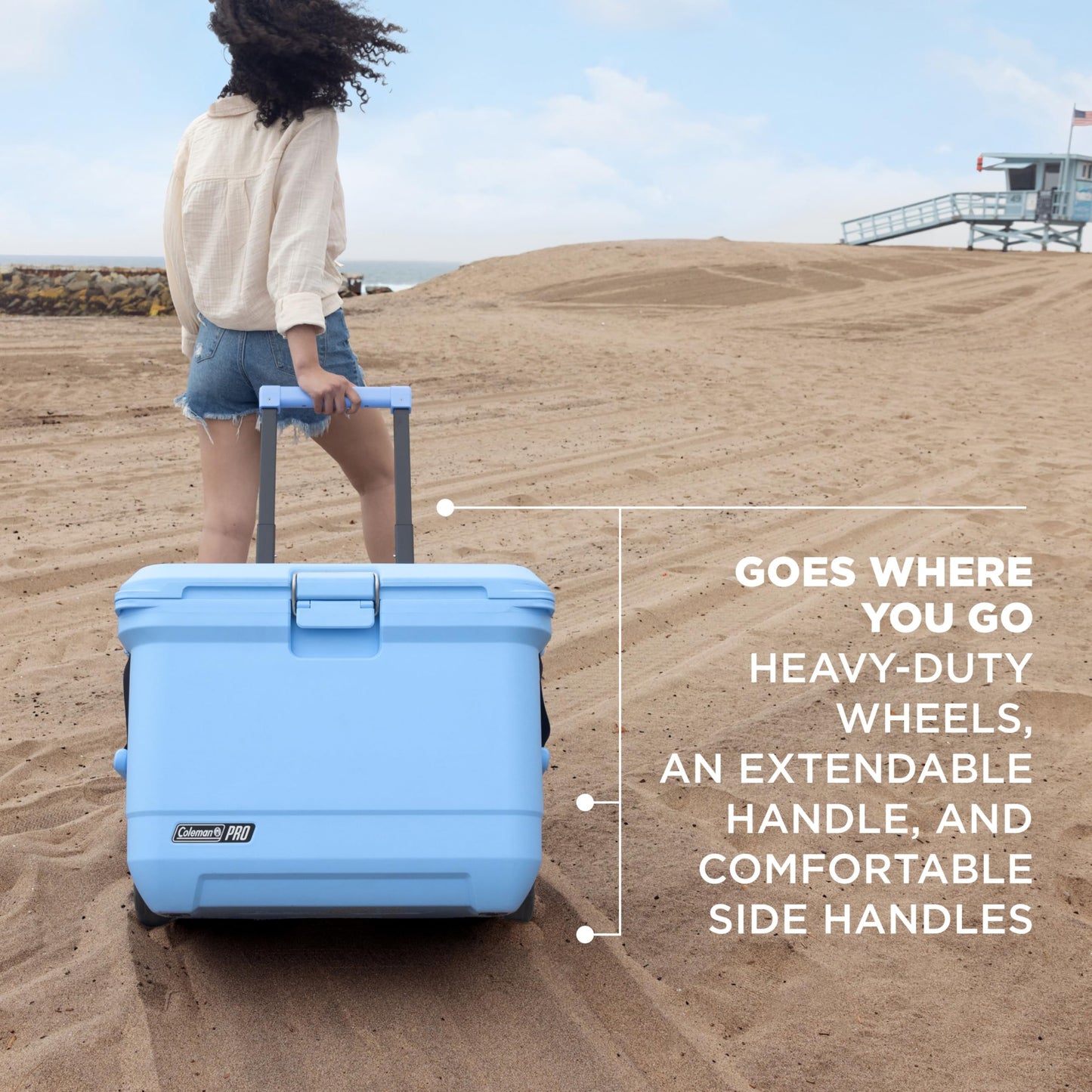 Coleman Pro Heavy-Duty 55qt Wheeled Ultra-Light Premium Hard Cooler, Extra-Thick Insulation Keeps Ice up to 5 Days, 92-Can Capacity, Heavy-Duty Wheels