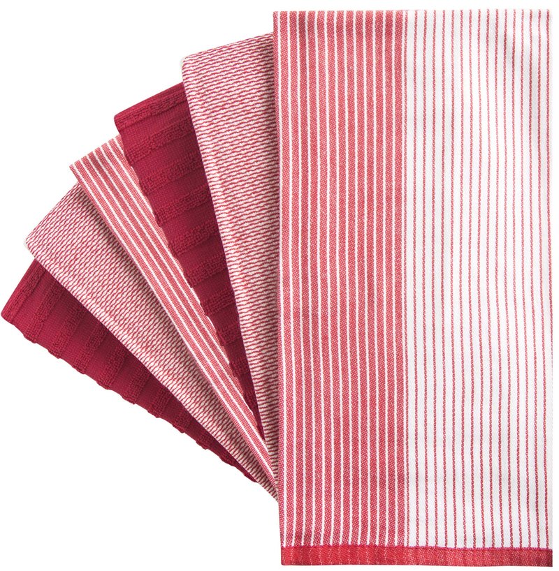 Premium Kitchen Towels (20”x 28”, 6 Pack) | Large Cotton Dish Towels | Flat & Terry Highly Absorbent Kitchen Linen Set with Hanging Loop | Red