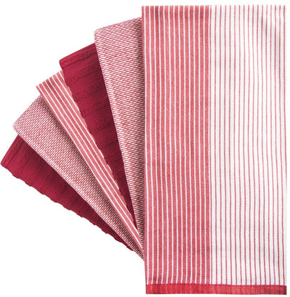 Premium Kitchen Towels (20”x 28”, 6 Pack) | Large Cotton Dish Towels | Flat & Terry Highly Absorbent Kitchen Linen Set with Hanging Loop | Red