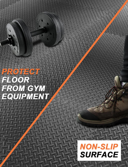 innhom Gym Flooring Gym Mats Exercise Mat for Floor Workout Mat Foam Floor Tiles for Home Gym Equipment Garage, 24 Pieces Black