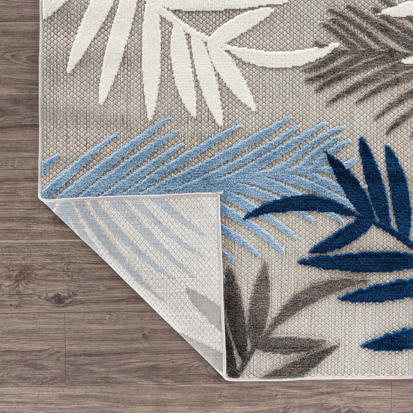 Rugshop Blue Palm Frond Indoor/Outdoor Round Area Rug Easy Cleaning for Patio, Deck and Seating Area, 6' Round