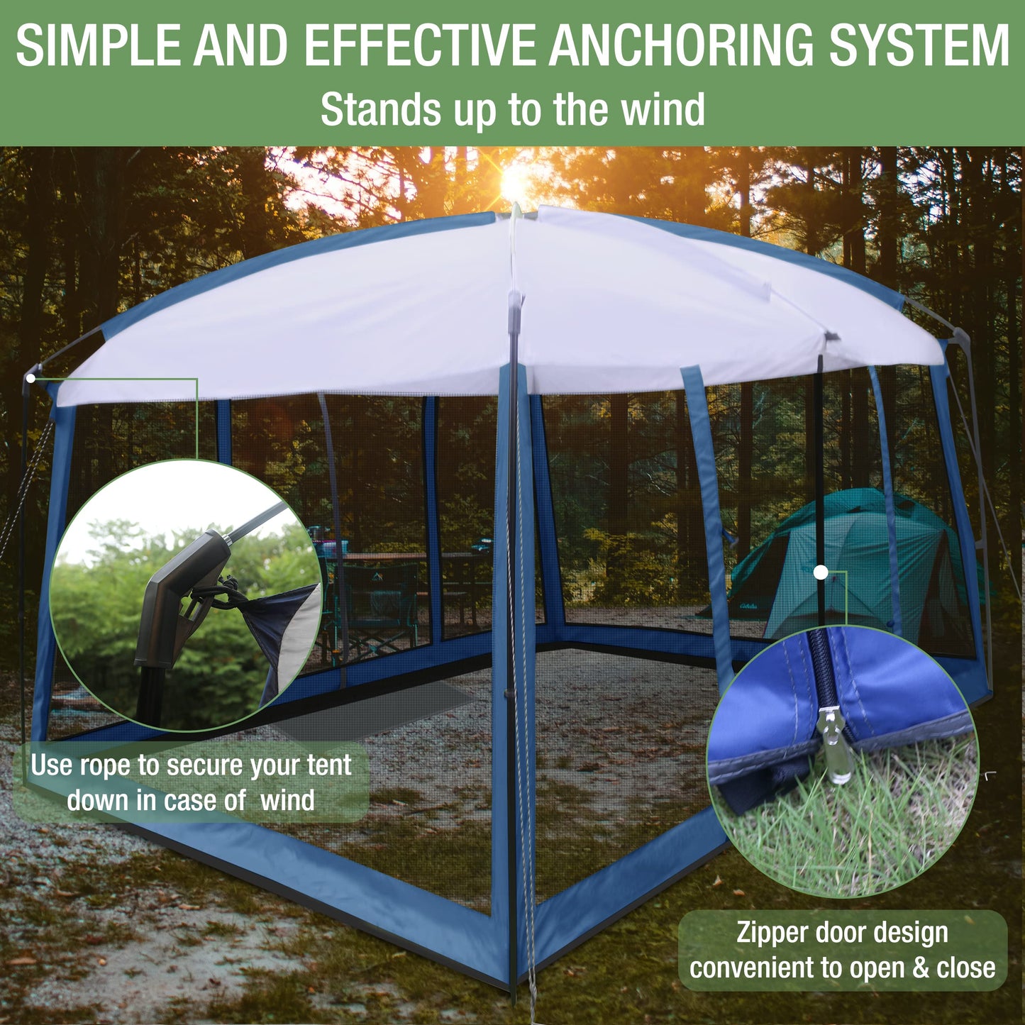 Backyard Expressions 11' x 9' Screen Tent - Blue Screen House for Backyard, Camping, Picnics and Tailgating - 914891