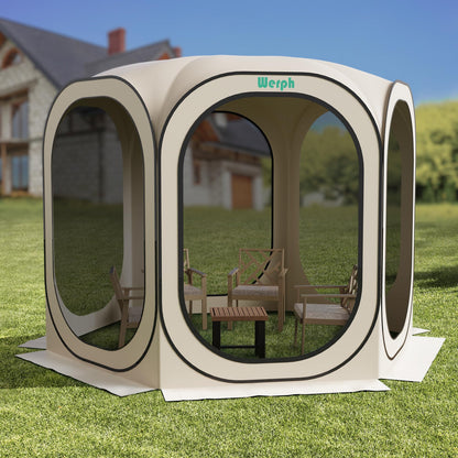 Werph 10x10 Pop Up Screen Tent, Mosquito Net Gazebo, UV Resistant Roof Waterproof Screen Canopy, Quick Setup Outdoor Shelter for Backyard, Patio, Garden, Picnic, Camping and Events, Beige