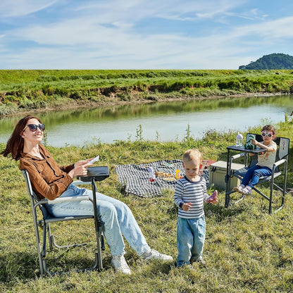 Portal Folding Director Chair with 2-Way Rotating Side Table, Heavy Duty 300 lb Camping Chair with Swivel Tray & Cup Holder, Ergonomic Mesh Back Portable Outdoor Seat for RV, Tailgating & Lawn, Grey