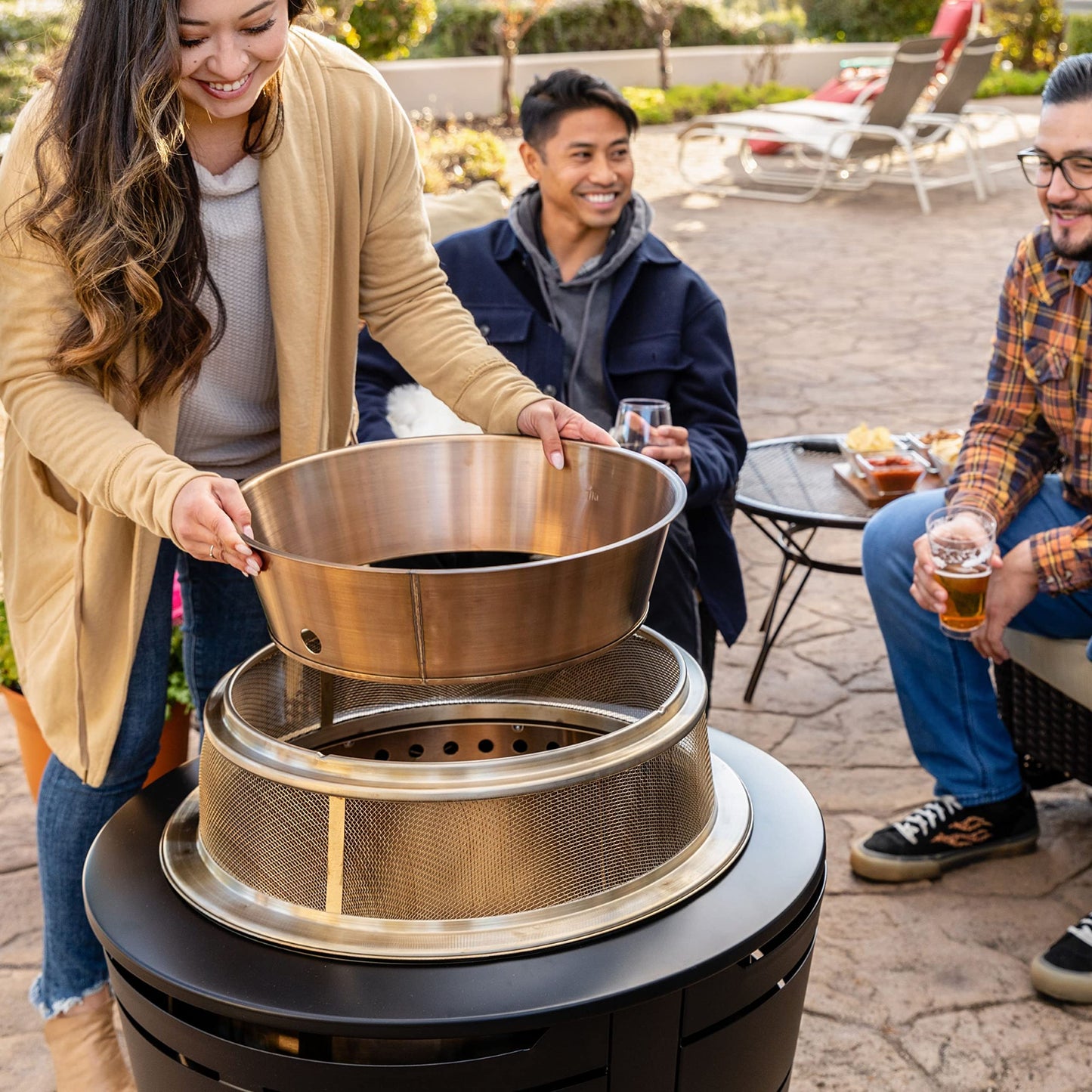 TIKI Reunion Fire Pit Heat Deflector & Screen with Poker – Outdoor Fire Pit Accessories for More Warmth & Safety – Spark Protector & Ember Guard for Even Heat Distribution – Durable Metal Design