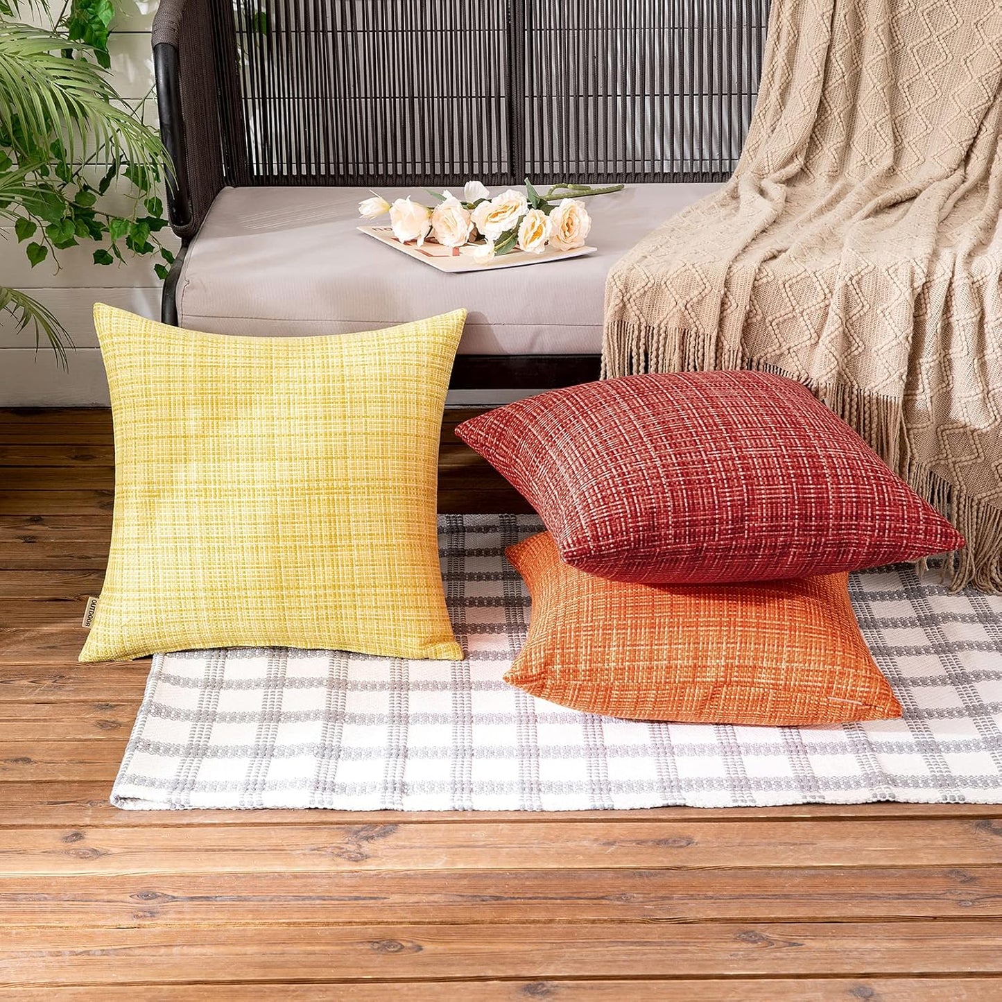 MIULEE Outdoor Waterproof Throw Pillow Covers - Decorative Farmhouse Cushion Covers | 12x12 Inch, Yellow (Pack of 2)