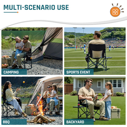 2 Pack Camping Chairs for Adults Directors Chair with Side Table, 1-Step Setup, Mesh Backrest Folding Lawn Chairs with Pocket, Foldable Camp Chair for Outdoor, Picnic, Sports and Fishing, Black