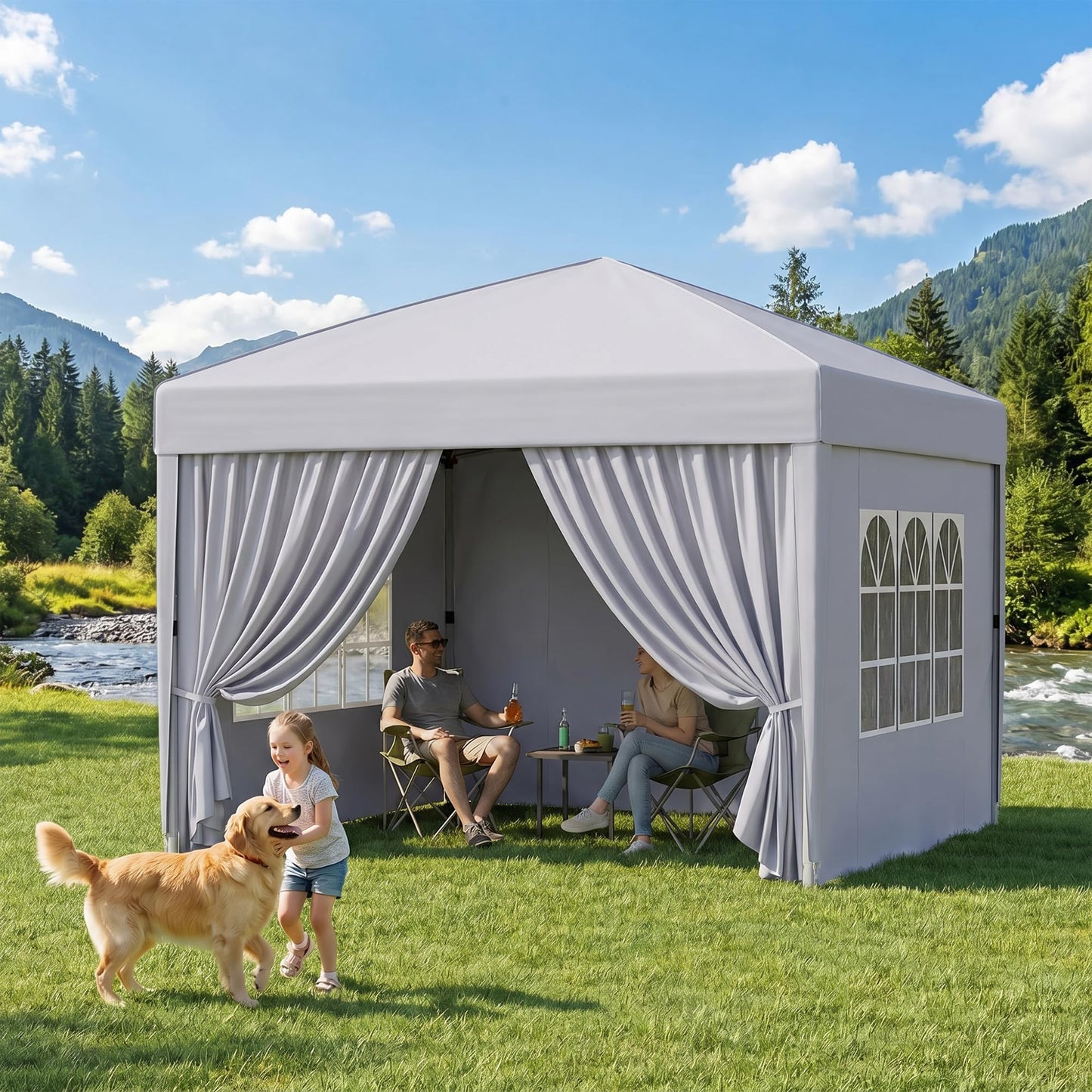 KIGOTY 10x10 FT Portable Pop Up Canopy Tent, Adjustable Height Instant Gazebo with Sidewalls, One-Push Setup Outdoor Canopy for Camping, Parties, Vendor Events (White, 3m × 3m)