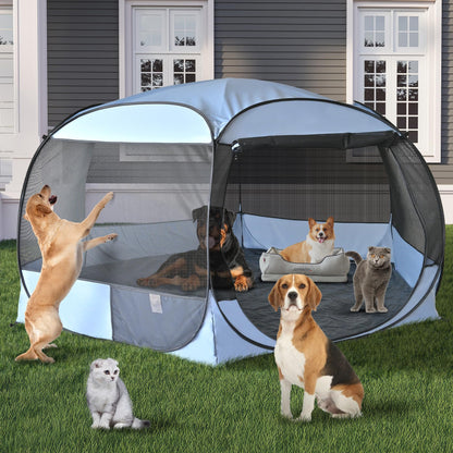 XXLarge Popup Portable Dog Houses, 10'x4.8'H Assembly-Free Gazebo-Style Kennel Dog Playpen Pet Screen Tent Sun Shade Shelter, Dog Crates Canopy for Travel Camping Anti-Bugs with Leakproof Bottom